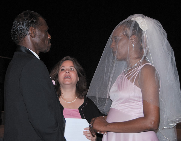 Rabbi Lynn Goldstein officiates at the wedding of a non-Jewish couple in 2010 as part of her effort to help local underserved populations. 