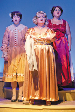 Three faces of Sophie Tucker in the New Jewish Theatre’s ‘Last of the Red Hot Mamas’: (from left) Phoebe Raileanu, Christy Simmons and Johanna Elkana-Hale.