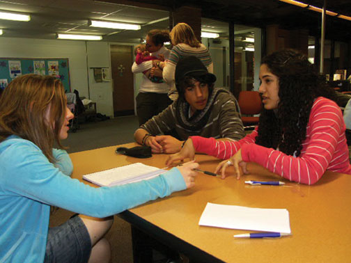 Ohr Chadash writer Hannah Stein interviews Matan Abu, 16, and Nitzan Mhuda, 16 during their visit to St. Louis.