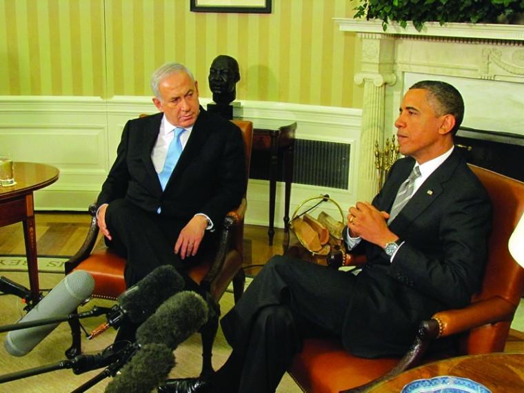 President Barack Obama and Israeli Prime Minister Benjamin Netanyahu talk with reporters in the Oval Office after their meeting, May 20.