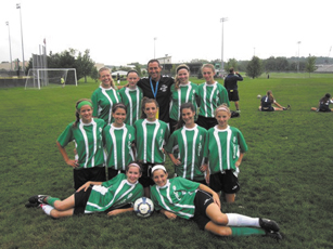 The St. Louis girls’ soccer team in August, 2010. Top row: Danielle Korein, Emily Muchnick, Coach Korien, Taylor Gold and Andrea Stiffelman. Middle row: Libby Kaiser, Malia Berner, Johanna Eisenberg, Kendall Karon and Leah Cohen. Front row: Mira Tanenbaum and Zoe Wolkowitz.