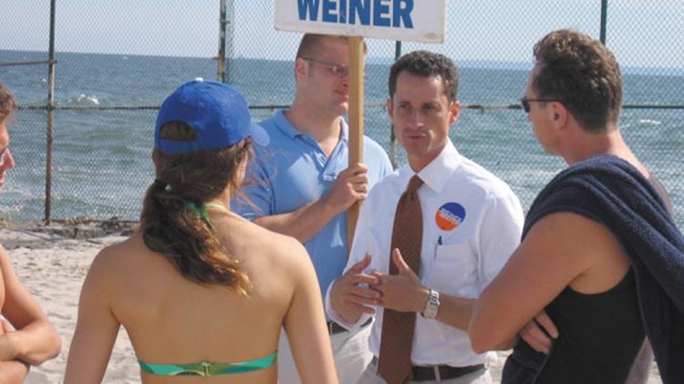 Rep. Anthony Weiner, shown campaigning for New York mayor in
August 2009, resigned from Congress after being pressured by
leading members of his Democratic Party.
