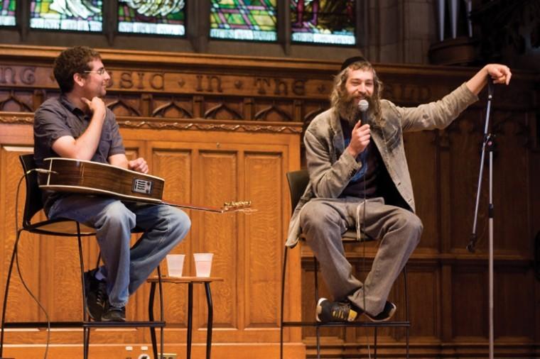 Jewish Student Union works with other campus Jewish
organizations to offer diverse programming and events. Shown is
Matisyahu (right), whom JSU brought to campus in 2009, for an
acoustic set in Graham Chapel.Jewish Light file photo by Sam Guzik
