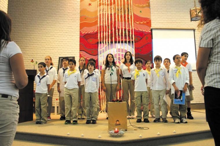 The local troop of Tzofim, Israeli scouts, are shown at Temple
Israel on Nov. 13 during the 16th Annual commemoration of the death
of Israeli Prime Minister Yitzhak Rabin. Photo: Relli Abman
