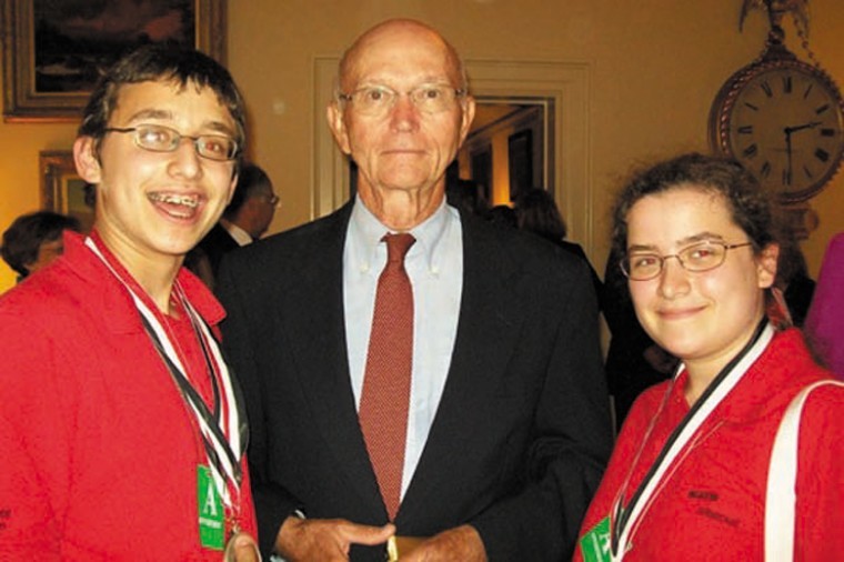 Max and Stella Schindler are 	pictured with Michael Collins.