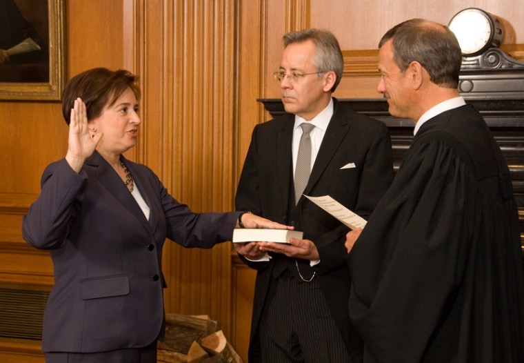 Chief Justice John G. Roberts, Jr., administers the
Constitutional Oath to Elena Kagan in the Justices Conference Room
on Saturday, August 7, 2010.
