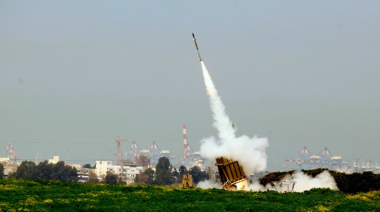 Israels Iron Dome defense system near the Israeli town of Ashdod has intercepted a volley of rockets fired by terrorist groups from the Gaza Strip area, March 11, 2012.
