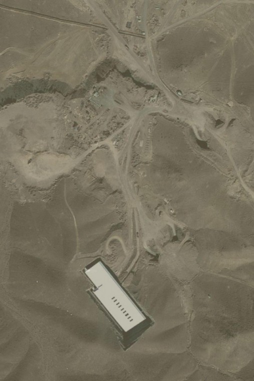 Satellite imagery of the suspected Fordow underground uranium enrichment facility under construction north of Qom, Iran. (via Creative Commons)
