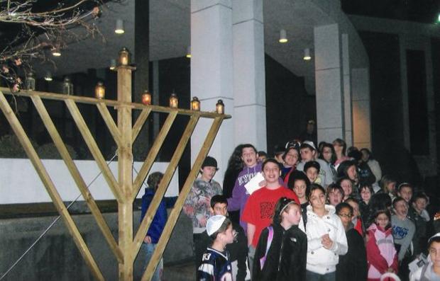 Children celebrating Chanukah at Temple Beth Emunah in Brockton, Mass., where children with attention deficit hyperactivity disorder have special programs to help them study for their bar/bat mitzvah ceremony.
