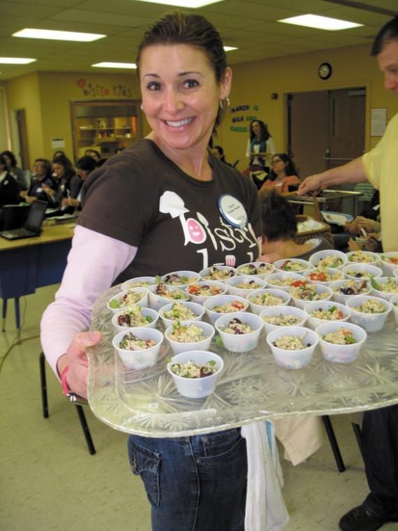 Chef Kiersten Firquain offers samples of veggie quinoa to participants at last year’s All the Right Ingredients, a free parenting workshop offered May 1 by Saul Mirowitz Jewish Community School.
