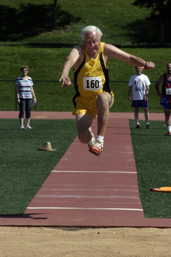 Wendell Roehrs competes in the triple jump event during the 32nd Annual Senior Olympics. File photo: Mike Sherwin
