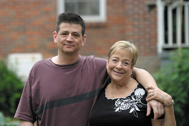 Jason Wilson and his mother Lynda, outside of Jason’s home.  Jason, 41, was diagnosed with bipolar disorder in 2000.
