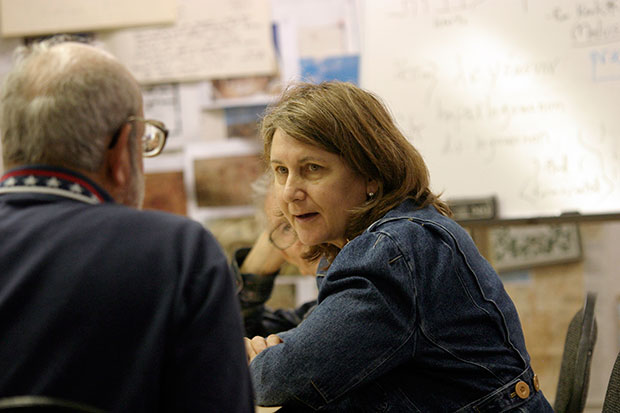 Ellen Rosenbaum talks during a meeting of Achraiyut (Hebrew for ‘to assume responsibility’) at Congregation Neve Shalom. The group, founded in 1993, is for individuals living with mental illness. The group meets the first Monday of the month. Although most of the group’s members are Jewish, it is open to individuals of other faiths as well.
