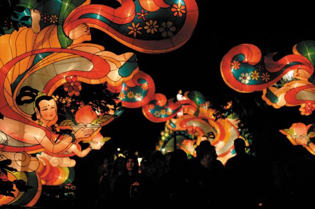 Illuminated art lights the path for nighttime visitors to the Missouri Botanical Garden’s Chinese Lantern Festival.
