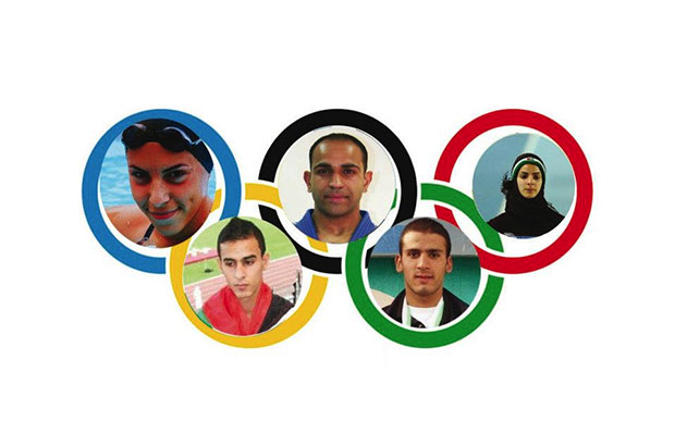 Graphic from the official Palestinian Olympic Facebook page, featuring the five Palestinian Olympians for the 2012 Summer games in London.
