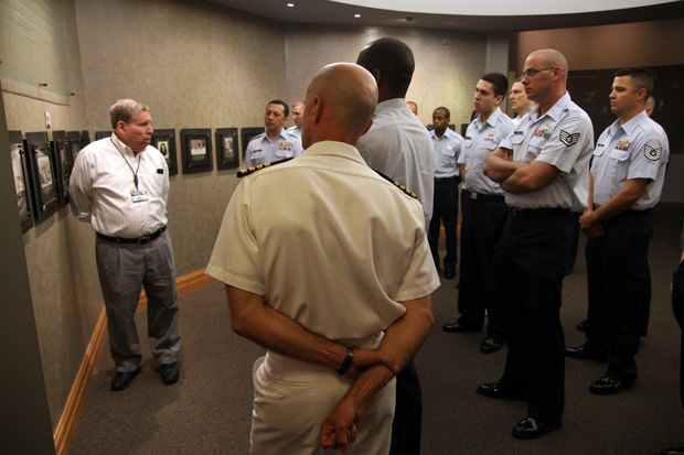 Holocaust Museum and Learning Center docent Irl Solomon leads a tour of the museum earlier this year. File photo: Mike Sherwin
