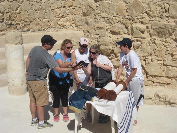 An adult bat mitzvah service for three women in the group: Jennifer Deutsch, Andrea Rosenblum and Julie Ettinger. Rabbi Brad Horwitz officiated using the Torah that stays at Masada. 