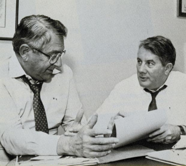 Then-Jewish Federation executive vice president Bill Kahn (left) is pictured with Thomas Green, then president of Federation, in this 1987 photo.