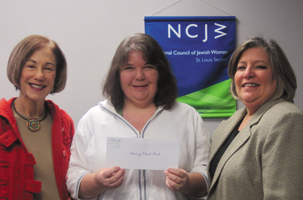 National Council of Jewish Women - St. Louis Section Project Chair Marilyn Ratkin (left) and NCJW Executive Director Ellen Alper (right) present the first check from NCJW’s Healing Hearts Bank to Lisa Moseley, Program Director at Lydia’s House, for one of the organization’s clients. 