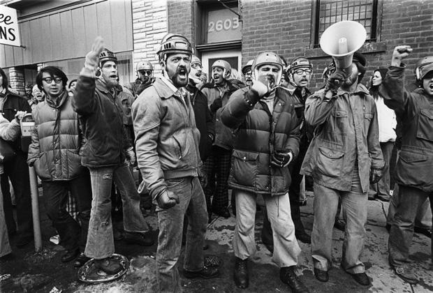 A photo from the ‘Standing for Justice II’ exhibit shows a demonstration against a National Socialist White People’s Party march in south St. Louis in 1978. Photo: David Henschel 