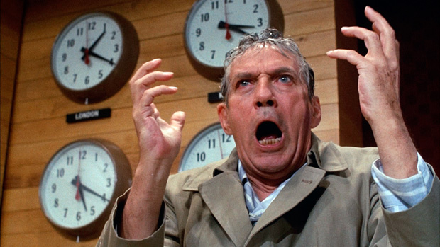 Howard Beale (played by Peter Finch) delivers his impassioned rant on air in the 1976 film Network.
