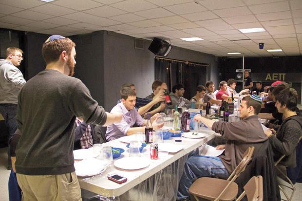 Students in the AEPi fraternity at Bradley University at their seder last year.  