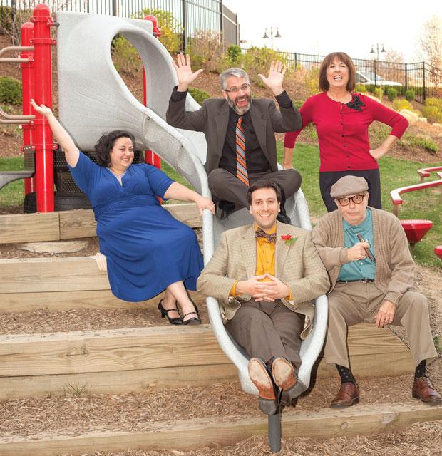 Starring in the NJT production of ‘Old Jews Telling Jokes’ are (clockwise from left) Johanna Elkana-Hale, Craig Neuman, Stellie Siteman, Bobby Miller and Dave Cooperstein. Photo: John Lamb 