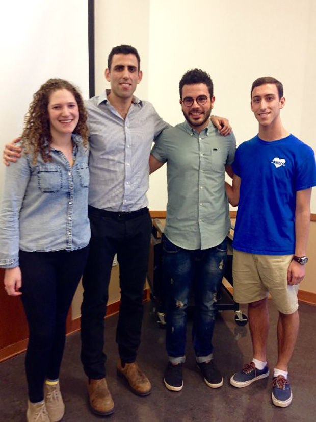 From left: Shira Grossman (president of Wash U Students for Israel), Matan, Hen and Paul Felder (2013-14 StandWithUs MZ Teen Intern and current board member of Wash U Students for Israel).