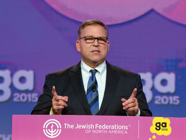 Jerry Silverman, CEO of the Jewish Federations of North America, speaking at his organization’s General Assembly on Tuesday.