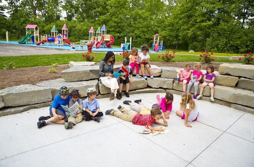 Jewish day school students studying outside. (Courtesy of Hillel Day School)