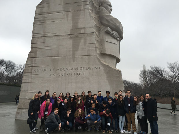 The author and his Shaare Emeth confirmation class in at the Martin Luther King Jr. Memorial in Washington D.C. this past weekend.