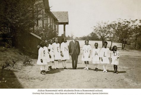 Julius Rosenwald with students from a Rosenwald School. Phot courtesy of Fisk University, John Hope and Aurelia E. Franklin Library