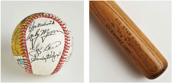 This+custom+baseball+signed+by+Sandy+Koufax+and+other+Hall+of+Famers%2C+including+Yogi+Berra%2C+and+the+bat+one-time+MVP+Al+Rosen+used+in+the+1955+All-Star+Game%2C+are+prized+possessions+in+the+Jeff+Aeder+collection.