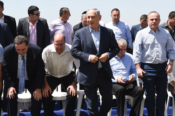 Israeli Prime Minister Benjamin Netanyahu at an unprecedented weekly Cabinet meeting held on the Golan Heights on Sunday.  Photo: Effi Sharir/Pool/Flash90