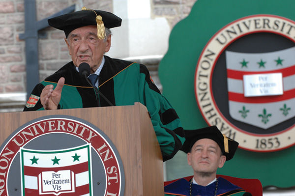 Elie Wiesel gives a commencement address in May 2011 at Washington University in St. Louis. Photo: Joe Angeles/Washington University