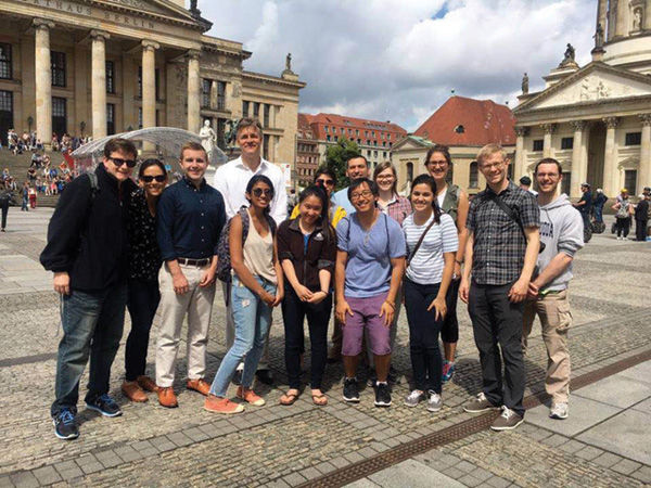 Paul Flo (second from right) is pictured in Berlin with other seminary students selected for the Fellow-ship at Auschwitz for the Study of Profes-sional Ethics. 