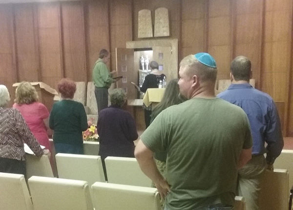 Members of United Hebrew in Benton, Ill. come together for High Holiday services on Sunday night. Photo: David Baugher