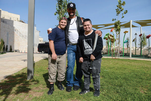 Albert Pujols visits the new Shalva National Children’s Center in Jerusalem on Nov. 20 during his first trip to Israel. Photo: Omer Burin