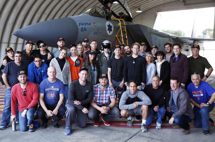 Members of the team representing Israel in the World Baseball Classic and the rest of their delegation visiting the Tel Nof Israeli Air Force base near Rehovot. (Daniel Bar-On)
