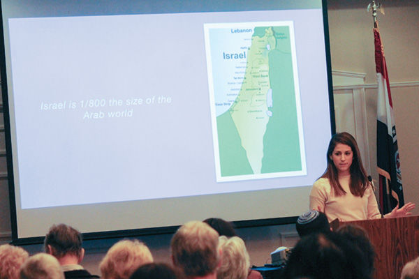 IDF reserve soldier Eden speaks during an event