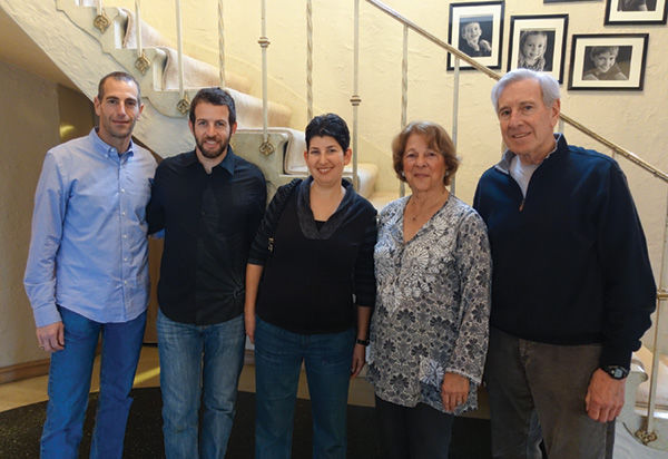 From left, Bruce (Beau) Michelson, Jr., Technion University students Amit Gilboa and Yaela Golumbic, and  Renee and Bruce Michelson are pictured at an American Technion Society event hosted at Renee and Bruce Michelson’s home in Ladue. Photo: Michael A. Iskiwitch