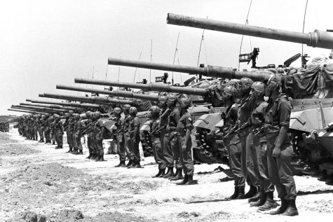 An Israeli armored unit of Centurion tanks mounted with 105 mm guns stand in the Negev in May, 1967, just days before the start of the Six-Day War. Photo: FRITZ COHEN/GPO