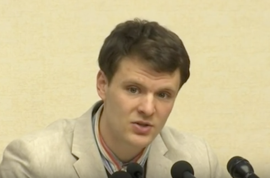 Otto Warmbier confessing to stealing a political poster in North Korea, Feb. 29, 2016. (Screenshot from YouTube)