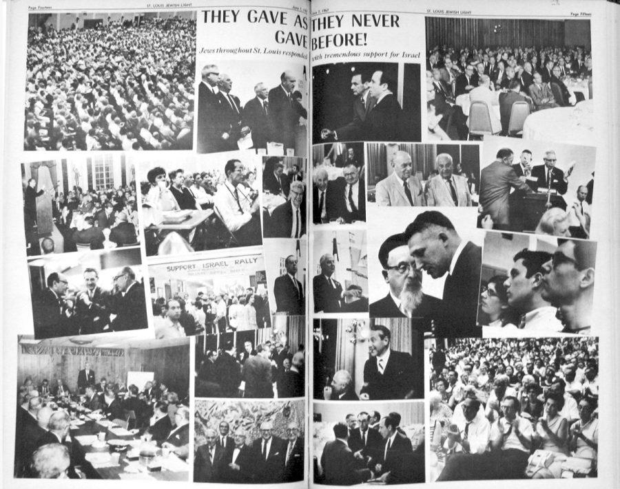 Pages from the St. Louis Jewish Light in June, 1967, covering the Six-Day War in Israel, and a major Jewish community fundraiser for an emergency fund for Israel.