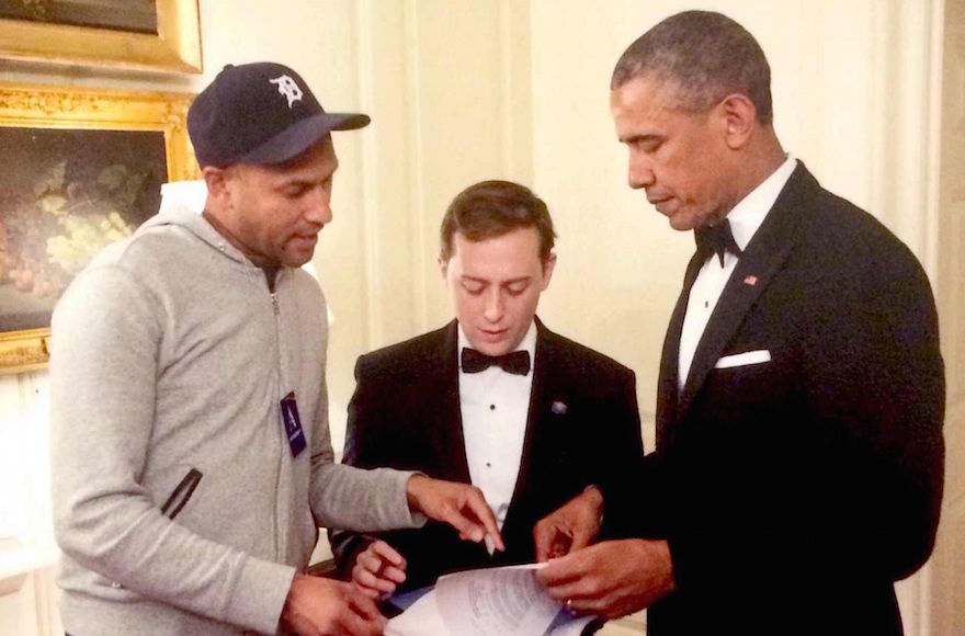 David Litt, center, with President Obama and actor Keegan-Michael Key in the White House. (Courtesy of Litt)