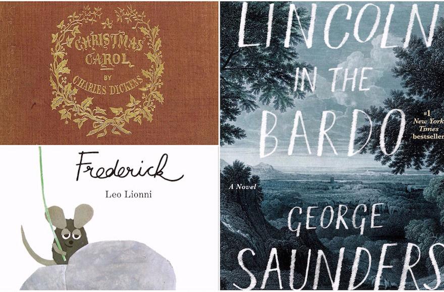 Clockwise, from top left: “A Christmas Carol” by Charles Dickens (Wikimedia Commons), “Lincoln in the Bardo” by George Saunders and “Frederick” by Leo Lionni (Penguin Random House)