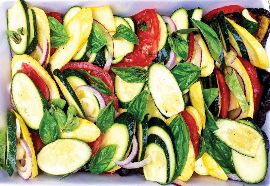 Margi Lenga Kahn’s Fall vegetable tian is ready for the broiler. Photo: Michael Kahn