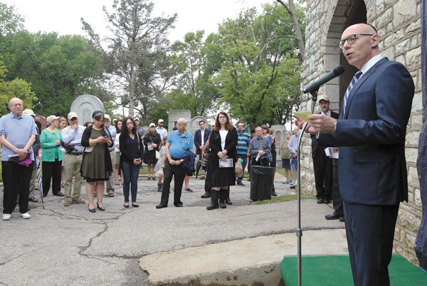 Andrew Rehfeld, shown speaking at a Chesed Shel Emeth Cemetery rededication event  in August, began as Jewish Federation President/CEO in 2012. Photo: Bill Motchan