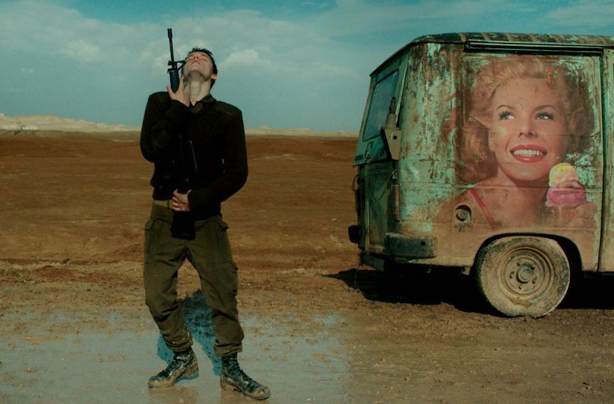 An Israeli soldier does a mock dance with his rifle in “Foxtrot.” (Sony Pictures Classics)