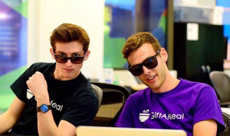 Entrepreneurs Andrew Glantz (left), 23, and Aidan Folbe, 20, created the app GiftAMeal, which has provided more than 100,000 meals to people in need.